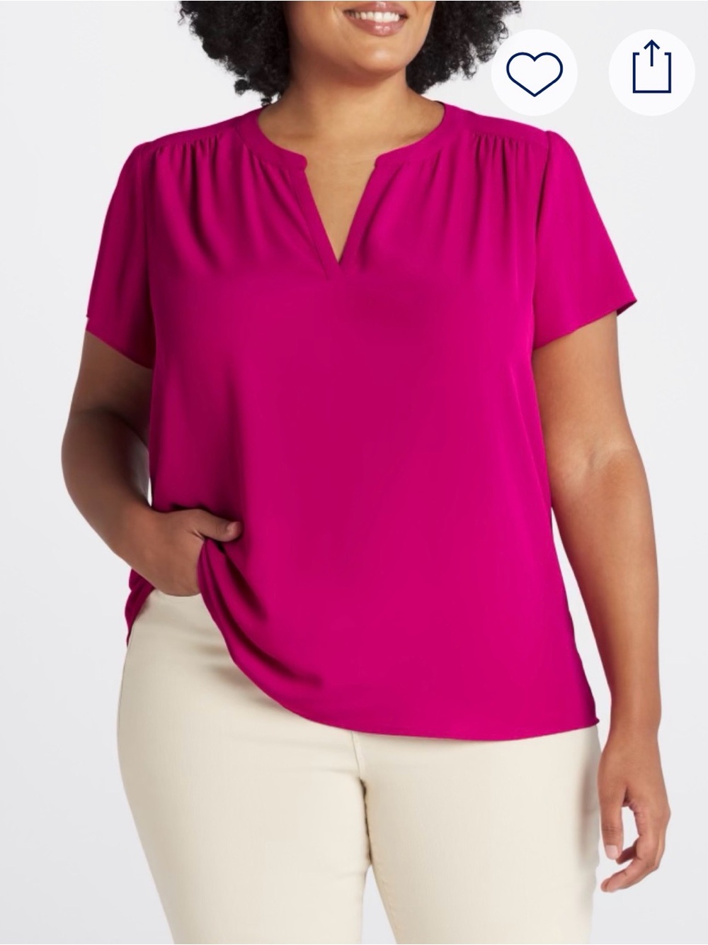 Stitch Fix Monday Fun Ruby Flutter Sleeve Blouse 1X Bright Pink V-Neck Top